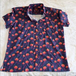 Blue and Pink Casual Button Down Shirt with Short Sleeves